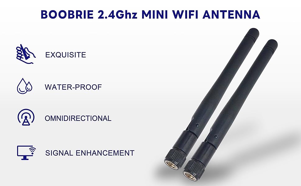 Boobrie WiFi Antenna 2.4Ghz 2DBi RP-SMA Male(Hole) Omnidirectional WiFi Aerial Antenna B/G/N Band PC Antenna Wifi Signal for Wireless Network Router/WiFi Booster/USB Adapter/PCI (Pack of 2)