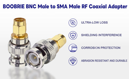 Boobrie 2PCS SMA Male to BNC Male RF Coax Adapter SMA to BNC Connector BNC Male to SMA Male Antenna Adapter Coax Jack Connector for SDR Ham Radio Baofeng Two Way Handheld Radio