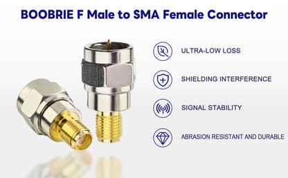 BOOBRIE 2-Pack F Male to SMA Female Adapter SMA (Jack) to F (Plug) RF Coax Coaxial Connector F Type to SMA Antenna Adapter for Antennas Broadcast Radio TV Camera WiFi etc