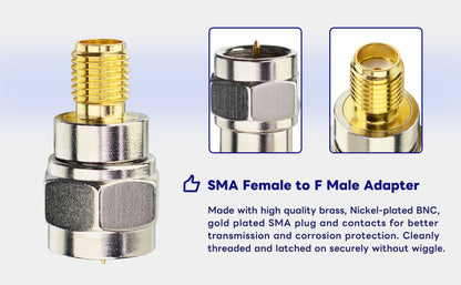 BOOBRIE 2-Pack F Male to SMA Female Adapter SMA (Jack) to F (Plug) RF Coax Coaxial Connector F Type to SMA Antenna Adapter for Antennas Broadcast Radio TV Camera WiFi etc