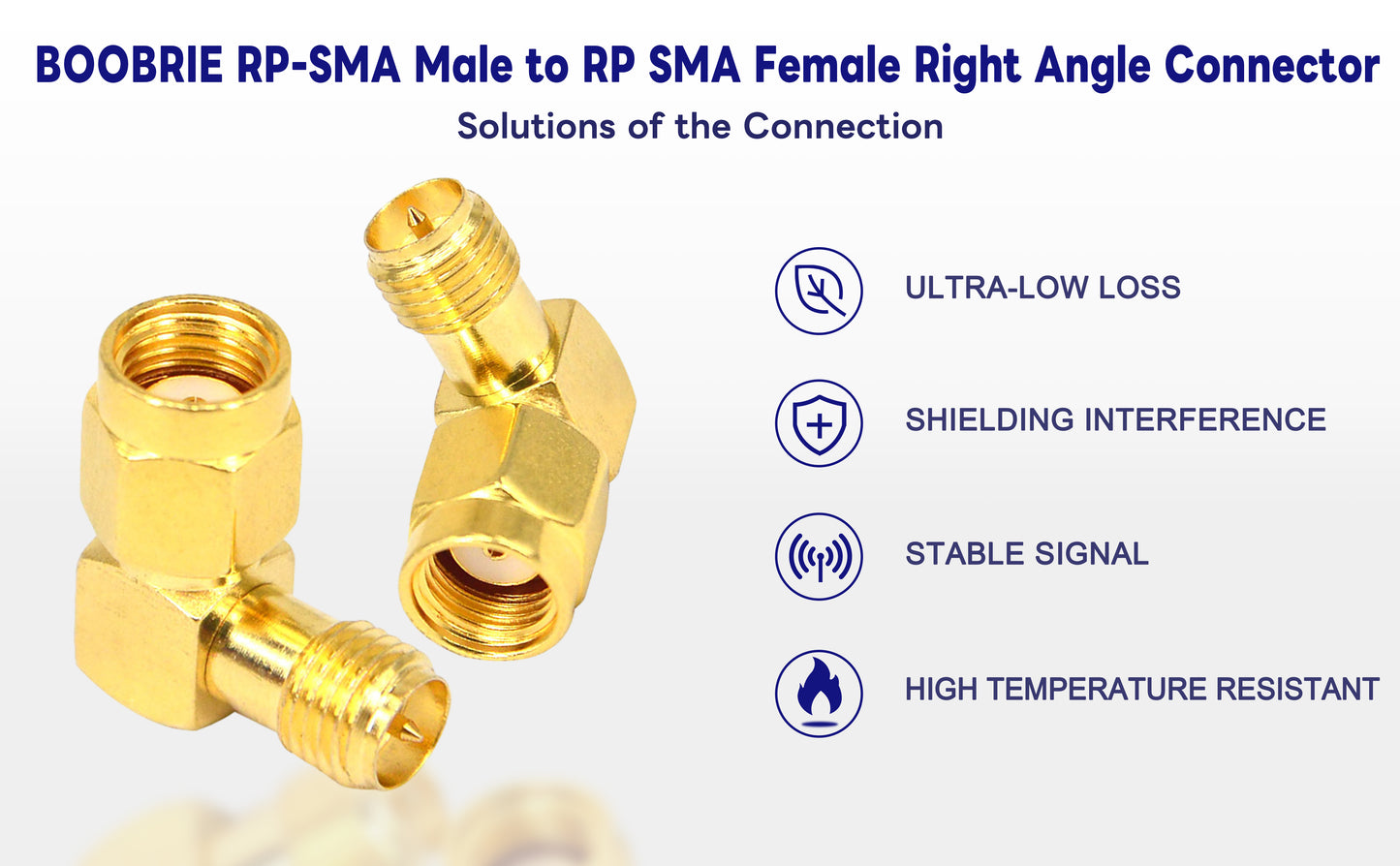 Boobrie 90 Degree Reverse Polarity SMA Coax Adapter RP SMA Male to RP-SMA Female Right Angle Connector for Audio FPV Drone Antennas Radio Video 2-Pack