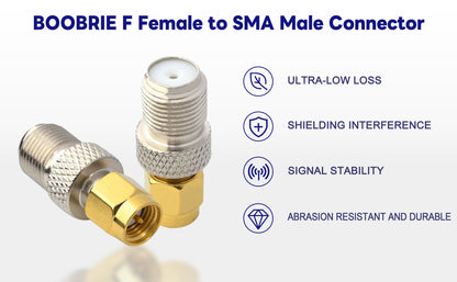 Boobrie SMA Coaxial Cable Connector SMA to F Coax Connector F Female to SMA Male Adapter for LAN/LMR Wireless Antenna Devices/RF Coaxial Cable/WiFi Radios External Antenna Pack of 2