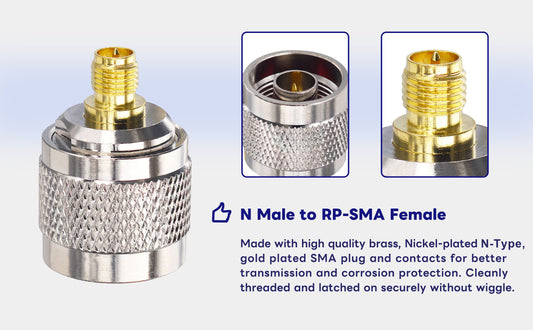 Boobrie 2-Pack N Male to RP-SMA Female Connector RF Coax Coaxial Adapter Reverse Polarity SMA to N Type Convertor for WiFi Antenna,Signal Booster,Extender,Transceiver ect