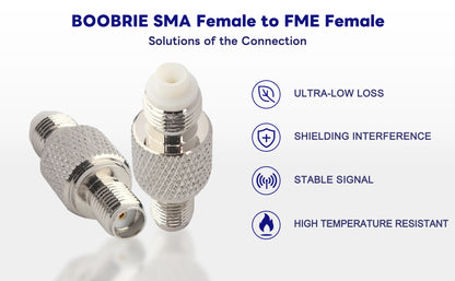 Boobrie SMA Coaxial Connector FME Female to SMA Female Coax Adapter WiFi Antenna Adapter for Antennas Wireless LAN Devices Coaxial Cable WiFi Radios External Antenna Cell Booster Pack of 2