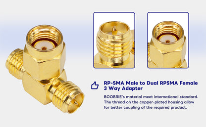 BOOBRIE 2-Pack SMA Connector Splitter RP-SMA Male to 2 RPSMA Female Triple T Adapter 3 Way Splitter Antenna Converter for FPV Drone,GPS,WiFi Antenna (NOT for TV)