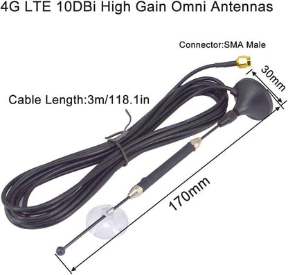 BOOBRIE 10dBi Gain 4G Antenna Booster 4G LTE SMA Antenna 862Mhz-2700Mhz with 3M RG174 Cable for GPS satalite airlink gx450 FLIGHTAWARE ADSB 3G 4G LTE Ham ADS-B RF Radio DVB-T DAB Camera System