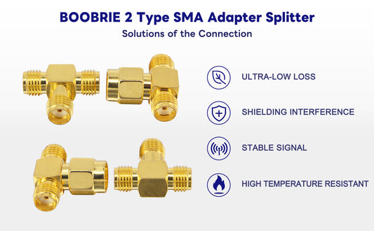 Boobrie 4PCS SMA Connectors kit 2 Type SMA Adapter Splitter 2-Way SMA Male to Dual Female+SMA Female to Dual Female Splitter Antenna Adapter Converter for FPV Antennas Radio Baofeng Yaesu IP Camer