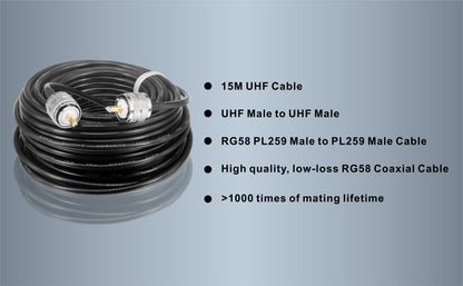 Boobrie Upgraded UHF PL259 Cable 49.2ft UHF Male to Male Cable CB Coax Cable Low Loss UHF PL259 Extension Cable for CB Ham Radio, Antenna| LMR200 Equivalent, better than RG58