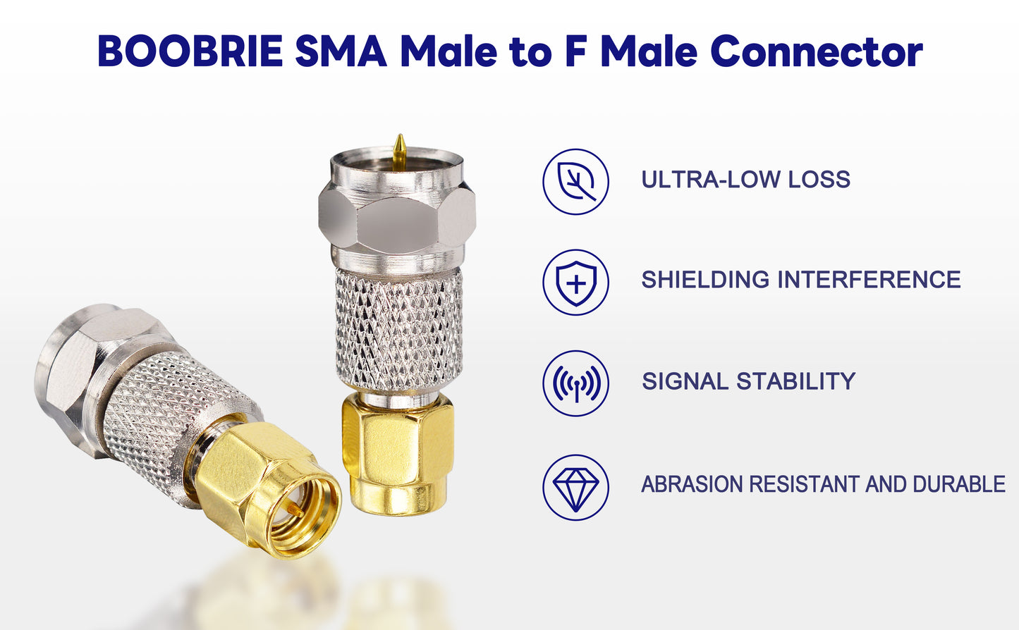 BOOBRIE 2-Pack SMA to F Coax Adapter SMA Male to F Male Coaxial Connector SMA-F RF Coaxial Adapter for RTL-SDR, Antenna, Broadcast Radios and so on