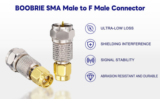 BOOBRIE 2-Pack SMA to F Coax Adapter SMA Male to F Male Coaxial Connector SMA-F RF Coaxial Adapter for RTL-SDR, Antenna, Broadcast Radios and so on