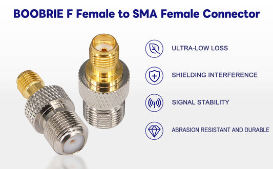 BOOBRIE SMA Antenna Adapter F Type Connector F Female (Jack) to SMA Female (Jack) RF Coaxial Connector for Antennas/Wireless/LAN Devices/Coaxial Cable Pack of 2