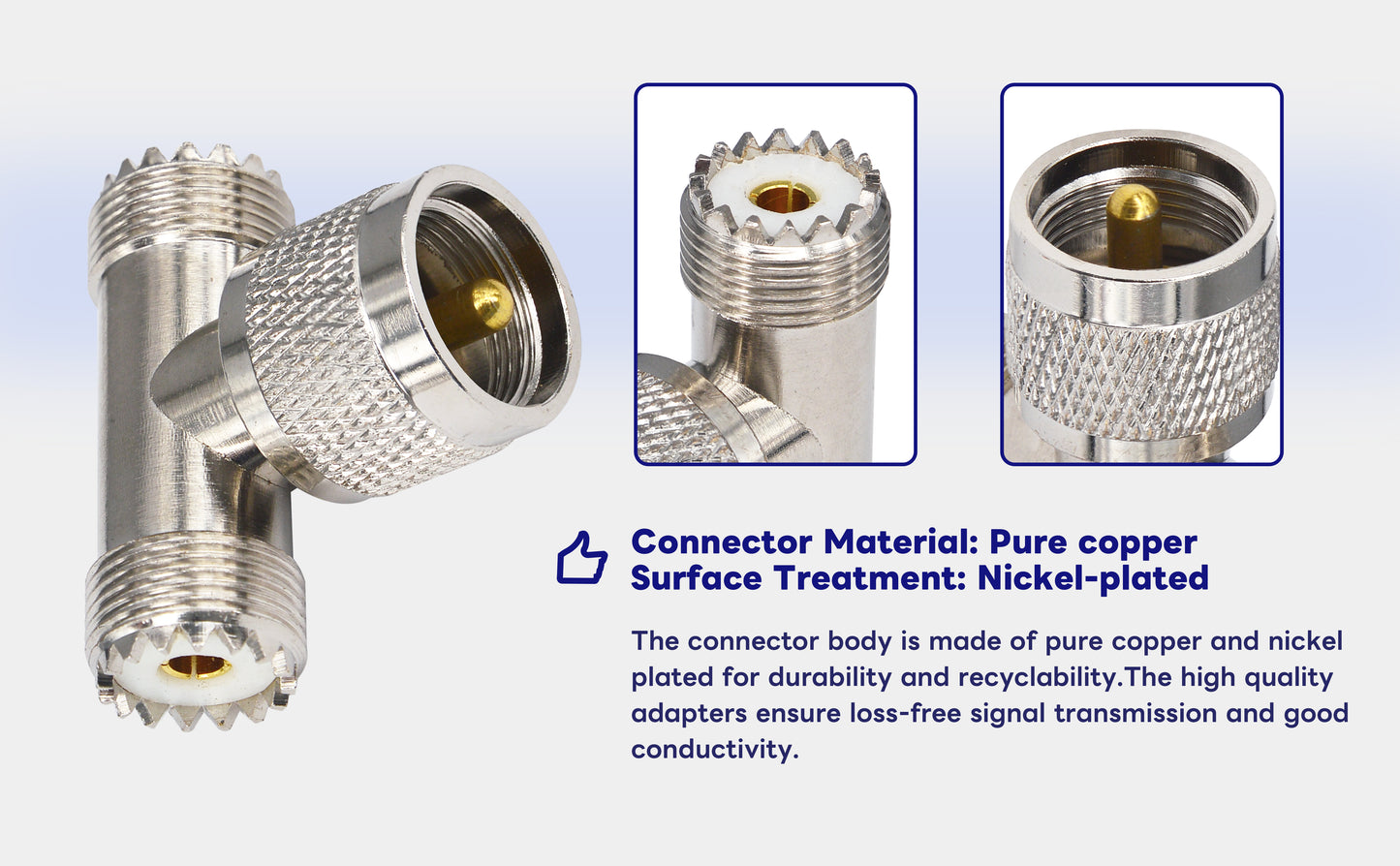 Boobrie 2-Pack PL-259 UHF Triple Tee Connector UHF Male PL259 to Dual UHF Female SO239 Adapter RF Coaxial Connector UHF T Shape 3 Way Splitter for Ham Radio CB Antenna WiFi