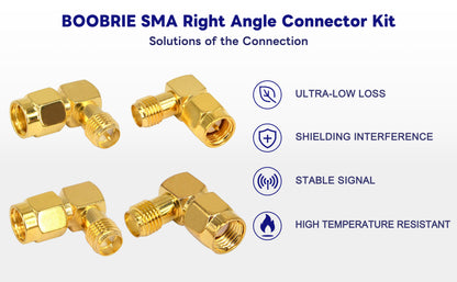 Boobrie SMA Right Angle 90 Degree Connector Kit SMA Male to Female Coaxial Connector RP-SMA to SMA Adapter Low Loss Extension Adapter for 3G 4G LTE Antenna/FPV Drone Pack of 4