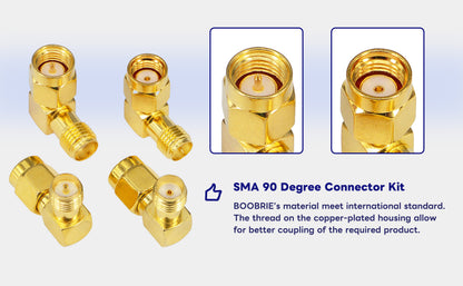 Boobrie SMA Right Angle 90 Degree Connector Kit SMA Male to Female Coaxial Connector RP-SMA to SMA Adapter Low Loss Extension Adapter for 3G 4G LTE Antenna/FPV Drone Pack of 4