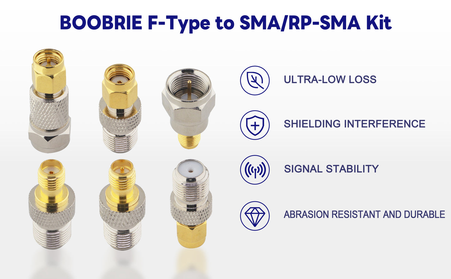 Boobrie F to SMA/RP-SMA Kit 6 Pack F Type to SMA and RP SMA Set SMA to RG6 Adapter Female to Female Coaxial Connector Female to Male Coax Adapter for WiFi Radio TV Antenna FPV Drone Extension Cable