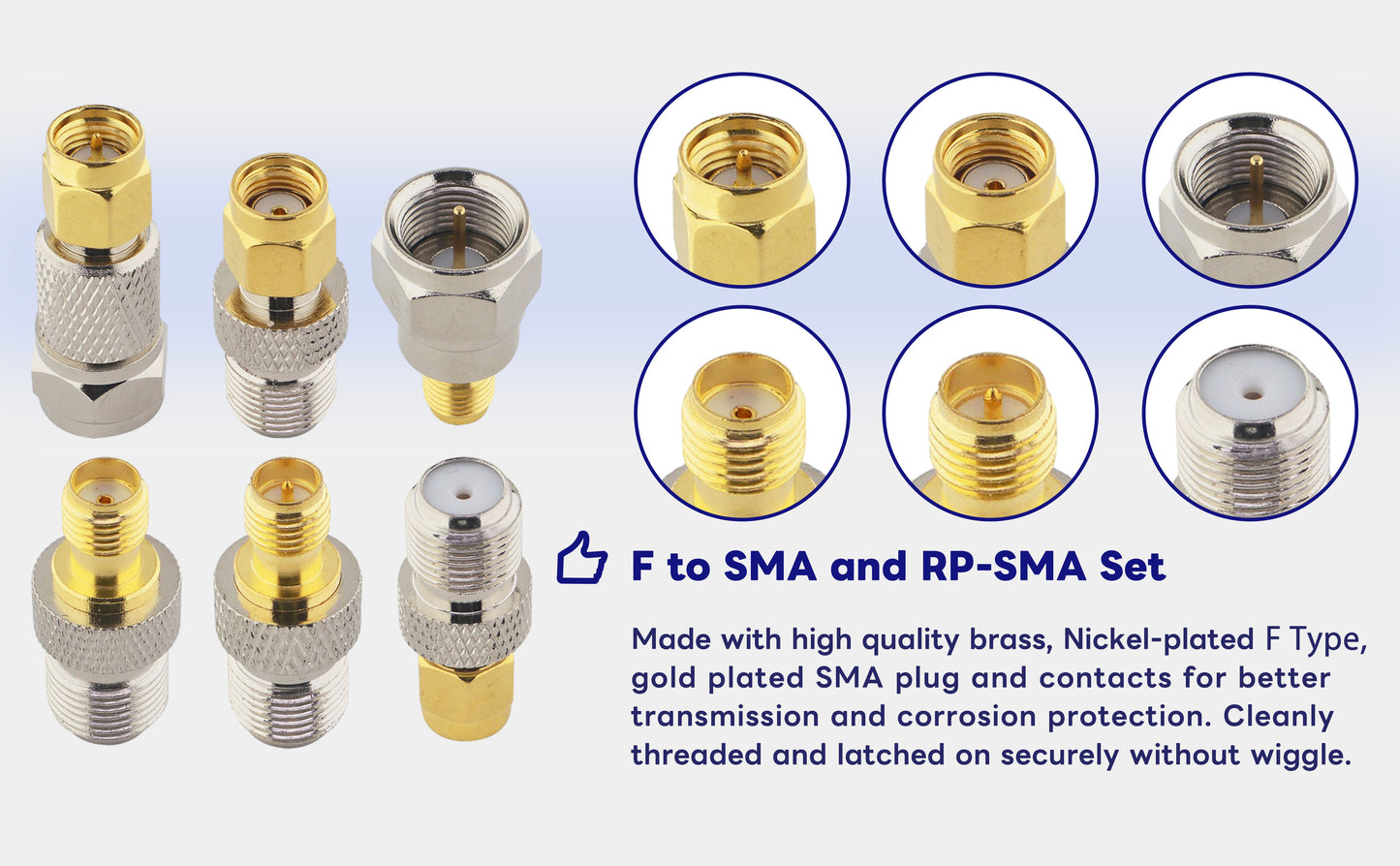 Boobrie F to SMA/RP-SMA Kit 6 Pack F Type to SMA and RP SMA Set SMA to RG6 Adapter Female to Female Coaxial Connector Female to Male Coax Adapter for WiFi Radio TV Antenna FPV Drone Extension Cable