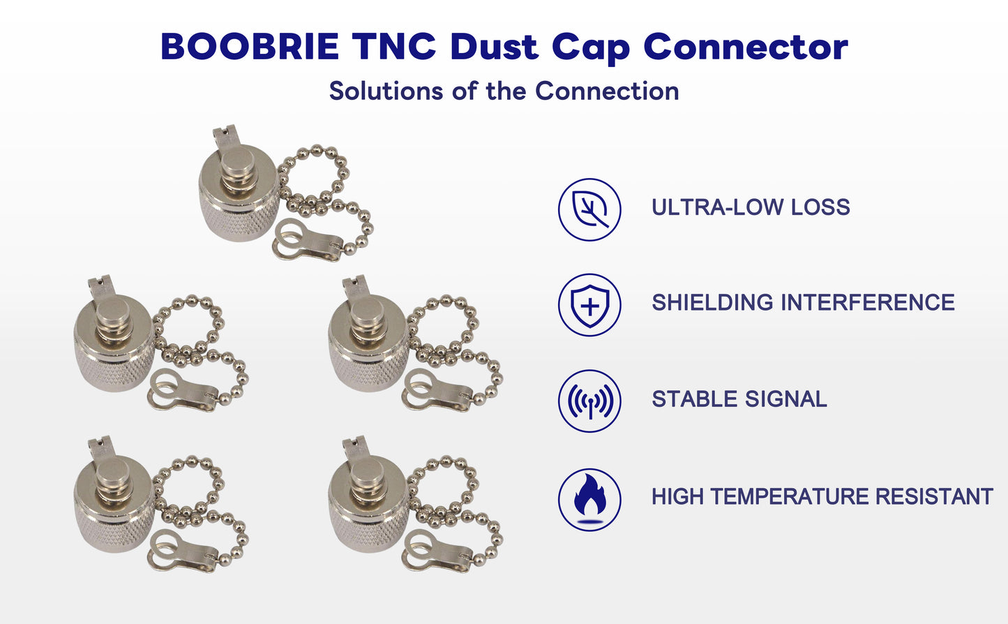 BOOBRIE 5-Pack TNC Dust Cap RF Connector Accessories TNC Coax Cap Protective Cover with Chain Nickel-Plated for TNC Male Jack Connector Adapter