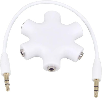 Boobrie 3.5mm Stereo Headphone Jack Multi Splitter 5-Way 6 Port Female Universal Adapter Audio Earphone Plug for Music Sharing Compatible with Mobile Phone/iPod/Laptop/PC/Headphones/Mp3(White)