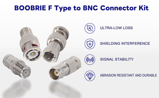 Boobrie 4PCS F Type to BNC Connector Kit F to BNC Male/Female to F Male/Female Converter BNC to F RG6 RF Coax Connector for CCTV Video Application Radio Antenna RG11/ RG6/RG59/RG58/SDI/HD SDI