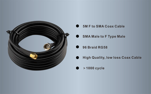 Boobrie F to SMA Cable 16.4ft SMA Male to F Type Male Coax Cable 5M RG58 F Type Male Extension Cable Low Loss F to SMA Antenna Cable for RF Coaxial Cable, F Female Connector, SMA Female Connector