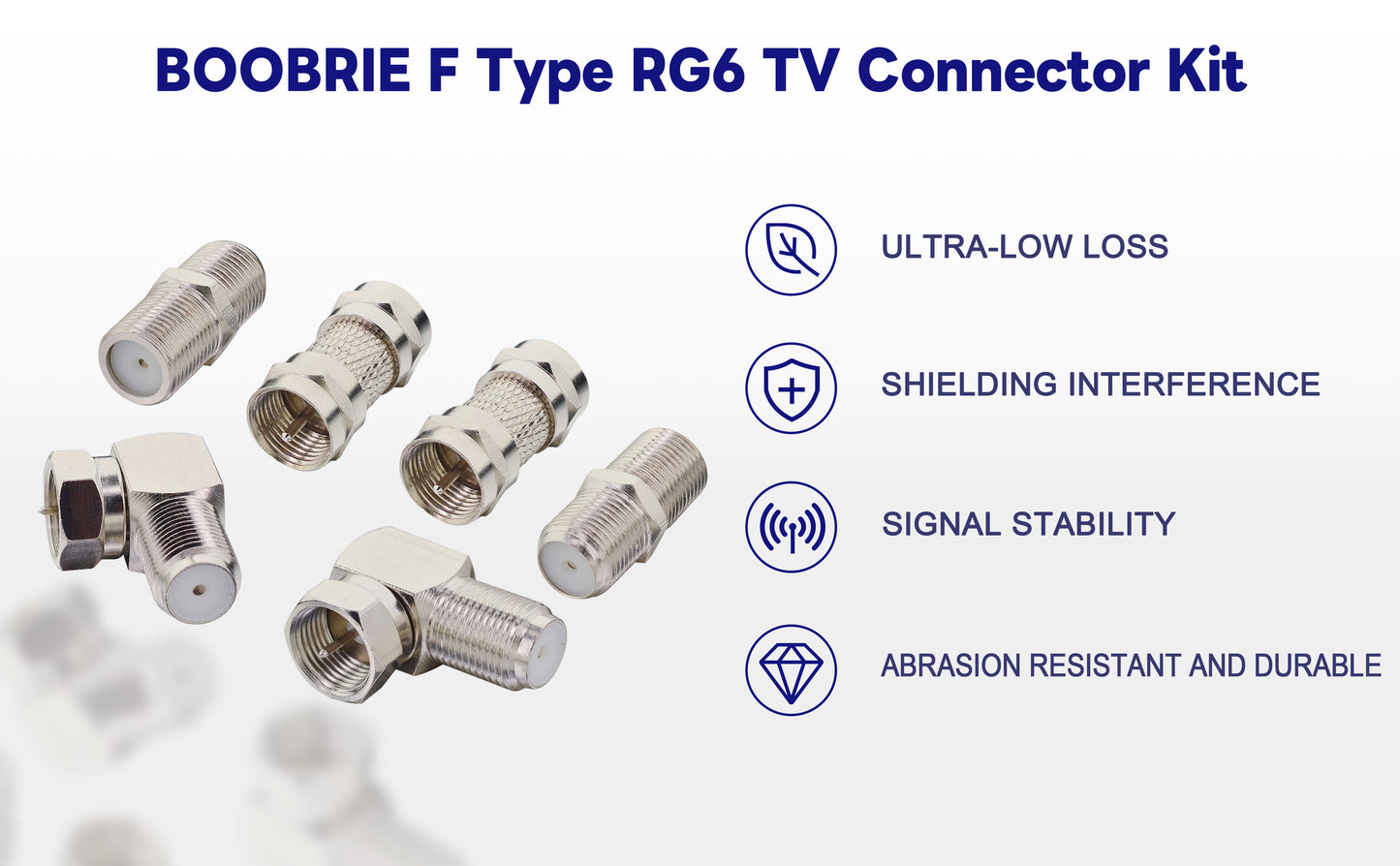 BOOBRIE F Type RG6 Coaxial TV Adapter Kit (6-Pack) F Male Female Adpater Set F Male/Female to Male/Female Straight and 90 Degree RF Coax Connector for TV, Satellite Receiver