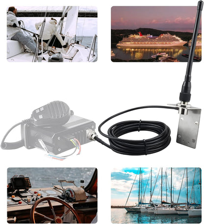 BOOBRIE 156-163MHz VHF Marine Antenna 20cm 2-4dbi Rubber Duck VHF Antenna with PL259 Connector UHF Male to UHF Female SO239 Right Angle 5M RG58 Upgraded 128 Cable