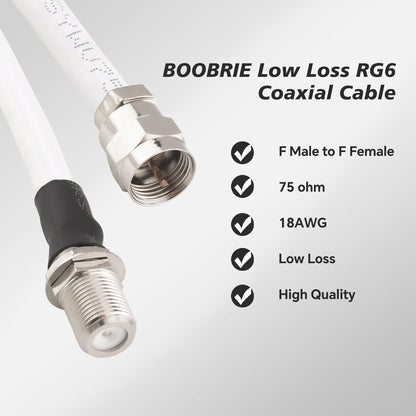 Boobrie 2PCS RG6 F Type TV Cable 1.64ft F Type Male to F Female RG6 Coaxial Cable RG6 TV Antenna Extension Cable for TV, DVR, VCR, Satellite, Sky Virgin