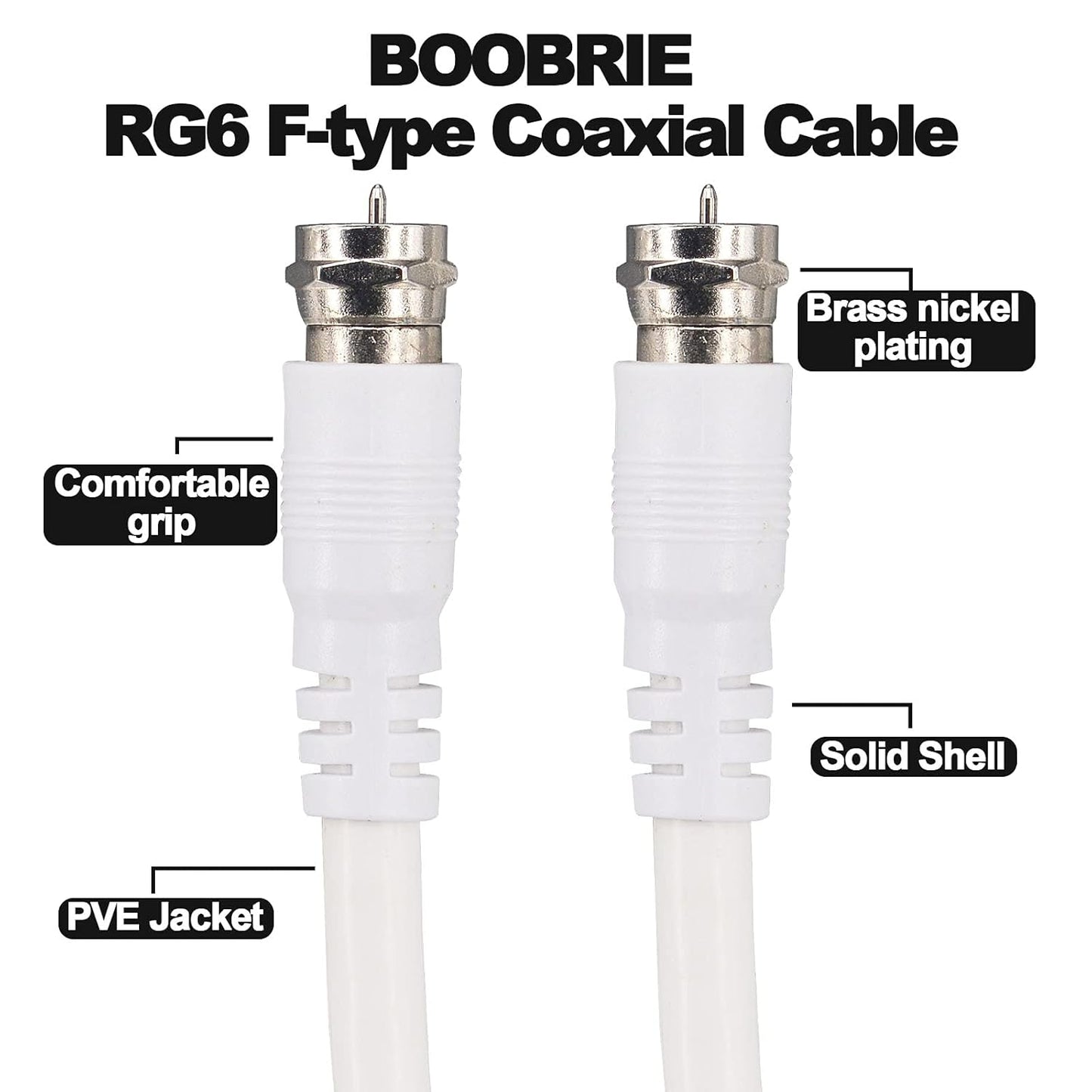 Boobrie 2PCS RG6 F Type TV Cable 1.64ft F Type Male to F Female RG6 Coaxial Cable RG6 TV Antenna Extension Cable for TV, DVR, VCR, Satellite, Sky Virgin