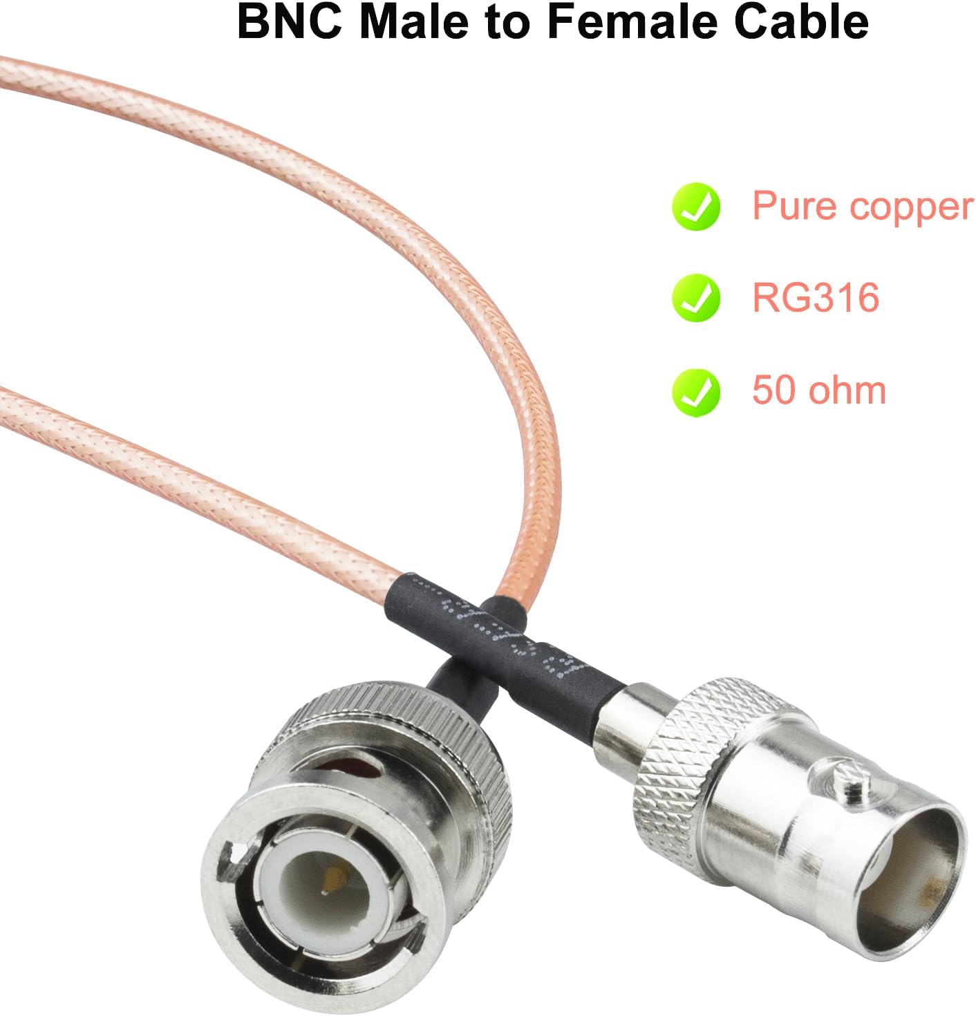 BOOBRIE 2-Pack BNC SDI Cable 5.9inch BNC Male to BNC Female RG316 Coaxial Cable 50 Ohm BNC Pigtail Jumper Cable for Antenna,Video Signals,CCTV,DVR,Camera