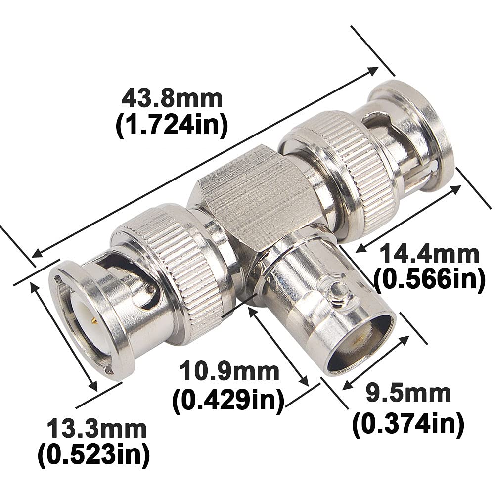 Boobrie 2-Pack BNC Female to Dual BNC Male BNC Splitter 3 Way Video Connector BNC T-Shape Triple Tee Adapter 1 in 2 Out for CCTV Camera Wireless Devices