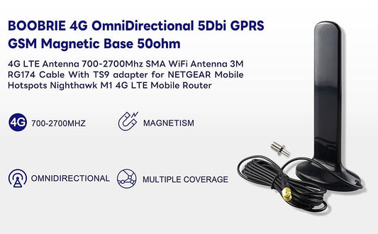 BOOBRIE Antenna External 4G 5dbi+SMA TS9 Adapter GPS GSM Magnetic Base 4G Antenna 700-2700Mhz SMA WiFi Antenna 3M RG174 Cable 4G LTE OmniDirectional For NETGEAR Mobile Hotspots Nighthawk 4G LTE Router