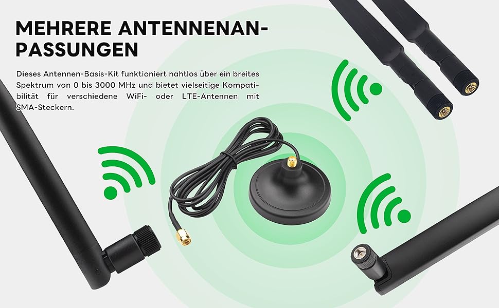 BOOBRIE 0-3000 MHz Antenna SMA Socket Magnetic Antenna Mount for WiFi/LTE 4G/GSM Suction Cup Antenna 1.6 m (≈ 5.25 ft) RG174 SMA Male Plug Extension Coaxial Cable Connector