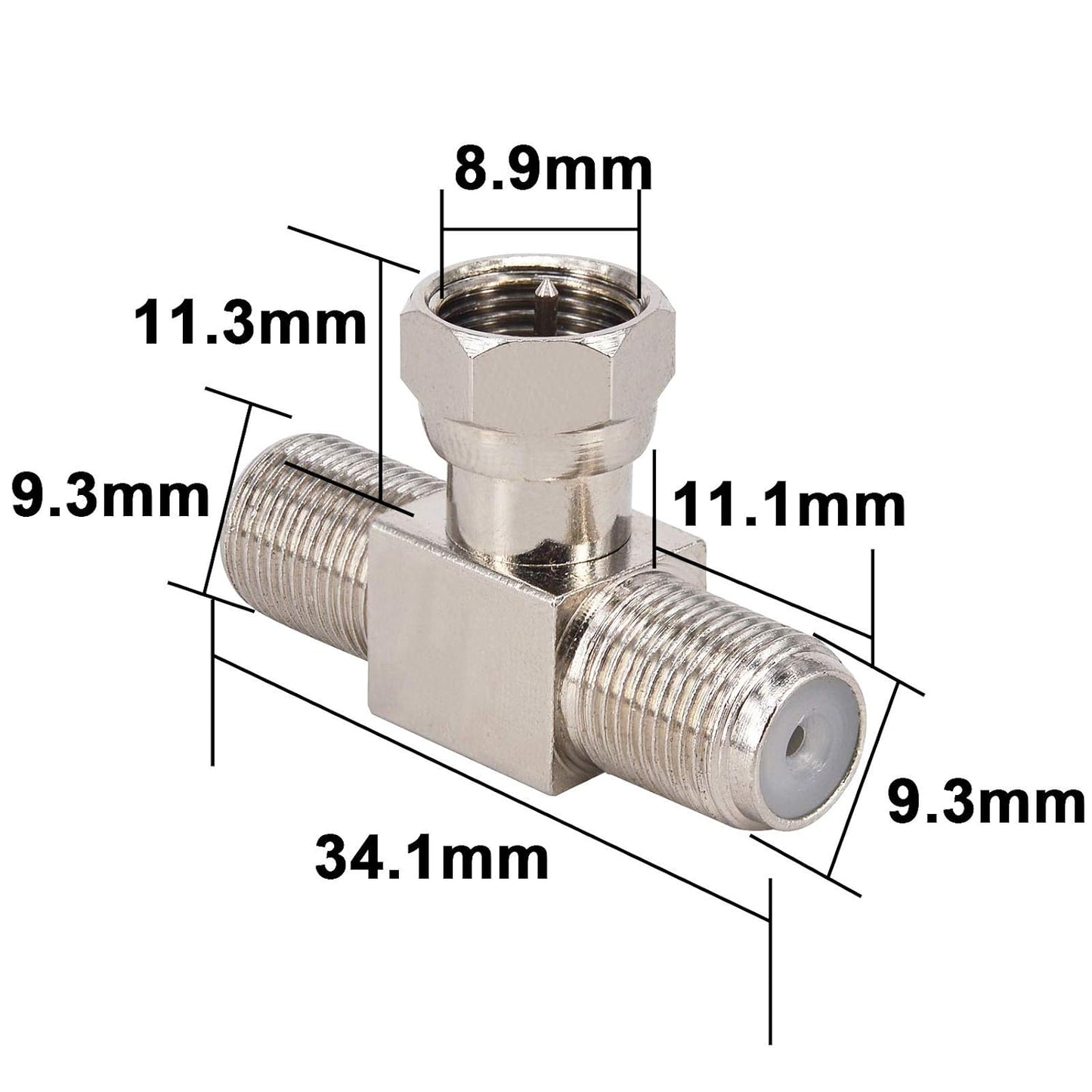 Boobrie F-Type Splitter 3 Way Connector RG6 Satellite TV Splitter F Type Male to Double F Female Triple T Shape Adapter Converter for TV, Satellite Freeview, Sky/SkyHD,Video VCR Antenna Pack of 2