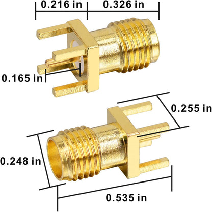 BOOBRIE 10-Pack SMA Female Base Socket(Jack), SMA Female PCB Clip Edge Mount Adapter Straight Solder 50 Ohm RF Connector Vertical Thru Hole- Gold