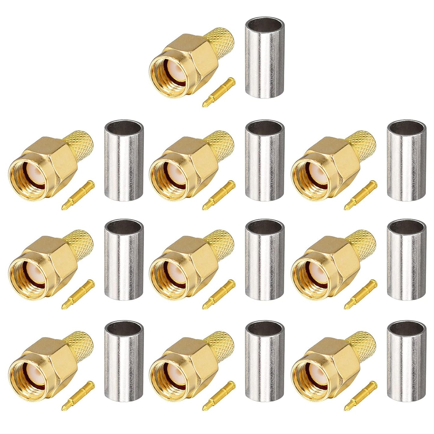 Boobrie 10-Pack SMA Crimp Connector SMA Male Crimp Solder Attachment Straight Adapter 50 Ohm Gold Plated for RG58 RG141 RG142 RG303 LMR195 Coaxial Cable