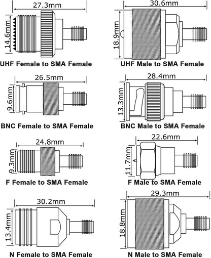 BOOBRIE 16PCS SMA Adapter Kit SMA to BNC UHF N-type F-type Male to Female Connectors SMA RF Coaxial Antenna Adapter WiFi Antenna SMA Adapter SMA Converter for WiFi Antenna/FPV Drone/Extension Cable
