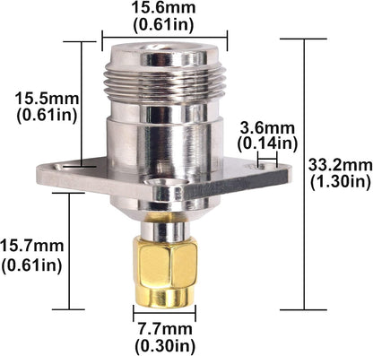 BOOBRIE 2PCS N Female to SMA Female 4 Hole Panel Mount RF Coaxial Adapter SMA to N Flange Chassis Mount Connector for RF Antennas/WiFi Radios and so on