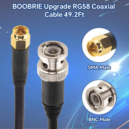 Boobrie SMA BNC Cable 49.2ft Upgraded RG58 SMA Male to BNC Male RF Coaxial Cable Low Loss SMA to BNC Cable for for Antennas, Wireless LAN Devices, Wi-Fi, Radios