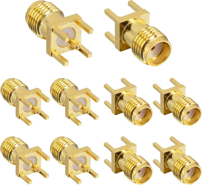 BOOBRIE 10-Pack SMA Female Base Socket(Jack), SMA Female PCB Clip Edge Mount Adapter Straight Solder 50 Ohm RF Connector Vertical Thru Hole- Gold