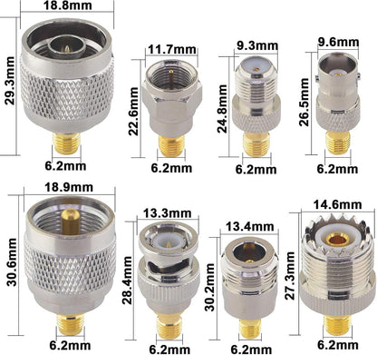 BOOBRIE 16PCS SMA Adapter Kit SMA to BNC UHF N-type F-type Male to Female Connectors SMA RF Coaxial Antenna Adapter WiFi Antenna SMA Adapter SMA Converter for WiFi Antenna/FPV Drone/Extension Cable