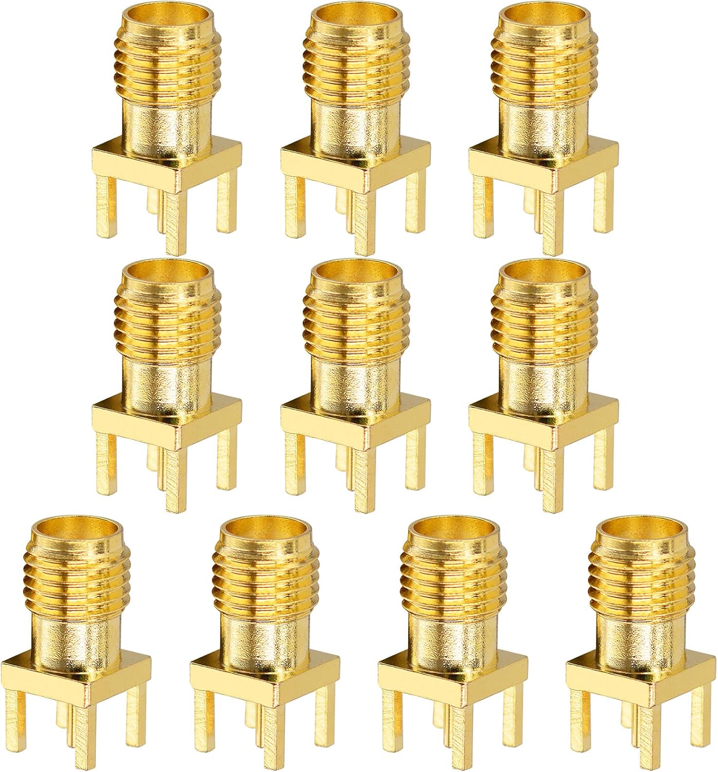 BOOBRIE 10-Pack SMA Female Base Socket(Jack), SMA Female PCB Clip Edge Mount Adapter Straight Solder 50 Ohm RF Connector Vertical Thru Hole- Gold