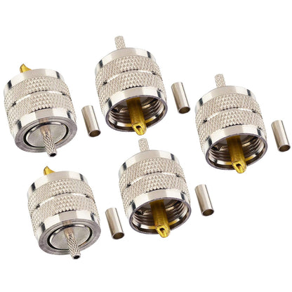 Boobrie PL259 Plug Crimp Coax Connector PL-259 UHF Male Plug Crimp Coax Connector CB Radio Adapter Ham Radio RF Screwed Coupling Connector for LMR100 RG174 RG178 RG316 Coax Cable Pack of 5