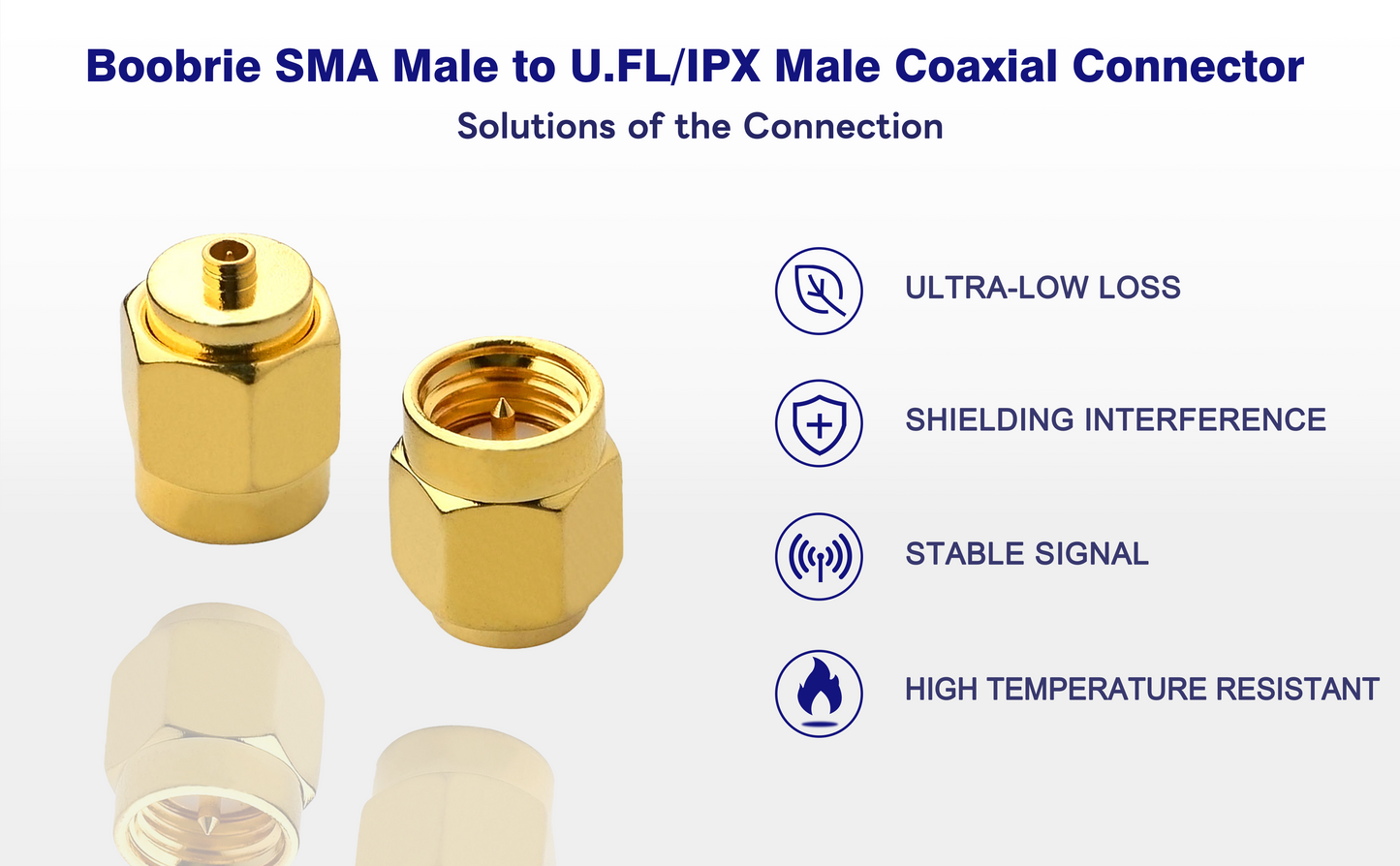 Boobrie IPX SMA Coax Connector SMA Male to U.FL/IPX Male Coaxial Connector Low Loss Coax Adapter for PCI/RF Antennas/Wireless LAN Devices/Coaxial Cable/Wi-Fi Radios Pack of 2