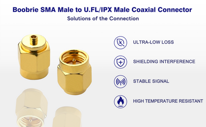 Boobrie IPX SMA Coax Connector SMA Male to U.FL/IPX Male Coaxial Connector Low Loss Coax Adapter for PCI/RF Antennas/Wireless LAN Devices/Coaxial Cable/Wi-Fi Radios Pack of 2