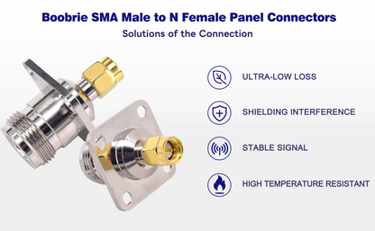 BOOBRIE 2PCS N Female to SMA Female 4 Hole Panel Mount RF Coaxial Adapter SMA to N Flange Chassis Mount Connector for RF Antennas/WiFi Radios and so on