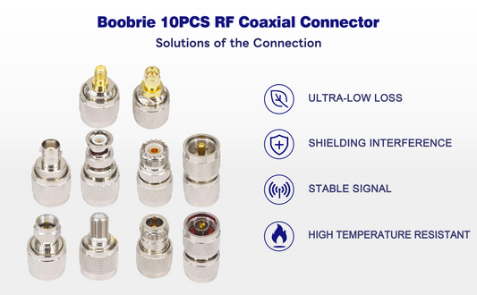 Boobrie 10PCS RF Coaxial Connector Sets UHF Adapter Kit UHF Male Connector UHF to F/UHF to BNC/UHF to N/UHF to SMA Adapter UHF Cable Connector Male to Female Cable Connectors PL259 Connector