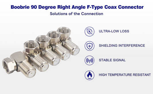 BOOBRIE 90 Degree F Coaxial Connector Right Angle F-Type Coax Connector F Type Male to Female Adapter Coaxial RG6 Adapter Satellite Cable Connector for Coax Cable Wall Plates Satellite SKY Virgin 5PCS