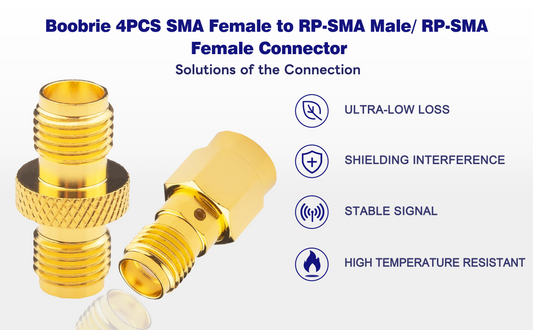 Boobrie 4PCS RP-SMA Connector Kit RP SMA SMA Upgrade Gender Changer SMA Female to RP-SMA Male/Female RF Coax Adapter 2 Set DC-18GHz VSWR ≤1.15 SMA to RP SMA for FPV Antennas WiFi Router Signal Booster