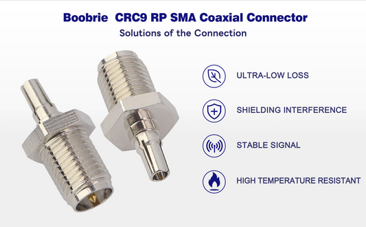 Boobrie 2PCS CRC9 RP SMA Coaxial Connector RP-SMA Female to CRC9 Male Adapter RF Coax Connector for Antennas/4G Router/UMTS Mobile Broadband/Wireless LAN Devices/Wi-Fi Radios