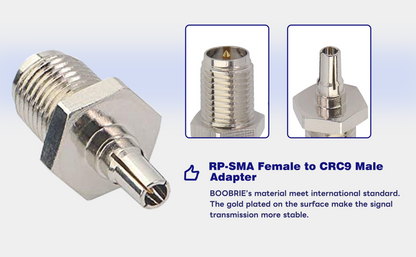 Boobrie 2PCS CRC9 RP SMA Coaxial Connector RP-SMA Female to CRC9 Male Adapter RF Coax Connector for Antennas/4G Router/UMTS Mobile Broadband/Wireless LAN Devices/Wi-Fi Radios